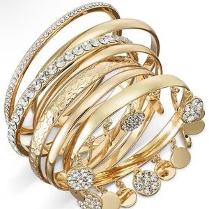 NWT! INC Gold & Crystal Bracelet Set Tower - 7 count
